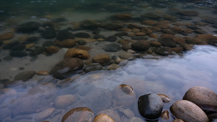 Stones and flowing water in river