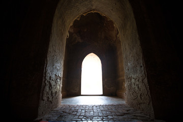 Light at the end of tunnel in the ancient pagoda of Bagan,Burma