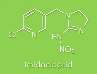 Imidacloprid neonicotinoid insecticide. Insect neurotoxin that may contribute to honey bee colony collapse disorder. Skeletal formula.