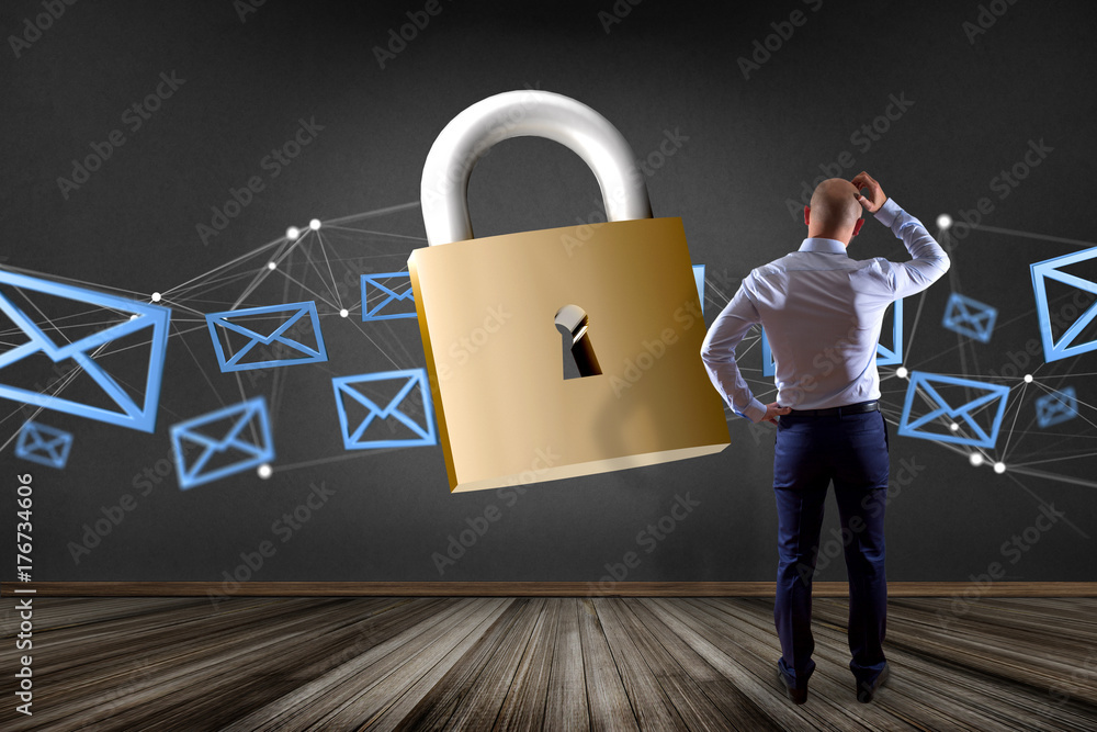 Poster padlock security connection isolated on a color background - 3d rendering