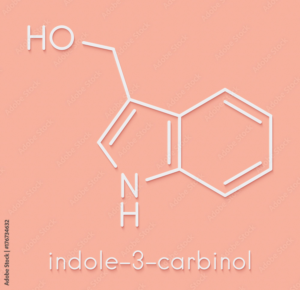 Poster indole-3-carbinole (i3c) cruciferous vegetable molecule. present in food prepared with broccoli, cab