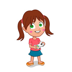 little girl holding game pad