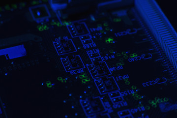 Computer microprocessor chip development. Modern scientific technology. Engineer data electronics...