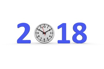 2018 new year concept time white background 3d illustration