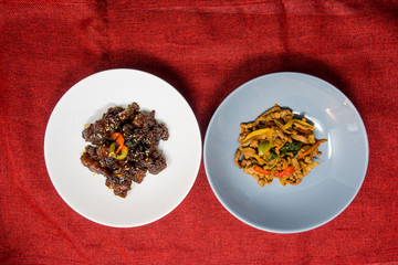 wok fried chicken stir fry with sweet peppers and chinese vegetables