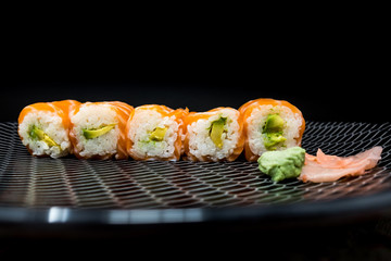 Japanese food Sushi Roll Maki of Salmon and avocado