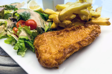 British Traditional fish and chips and  tartar sauce