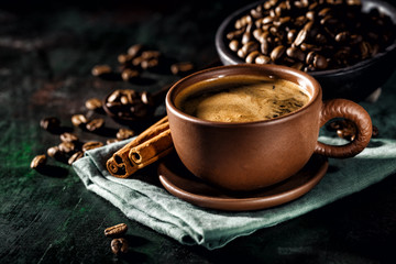 Black fresh coffee in cup