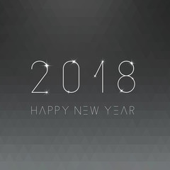 Happy new 2018 year minimalistic card - blur background. Numbers with glowing lights effect.