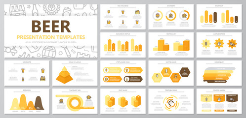 Set of beer and bar, pub elements for multipurpose presentation template slides with graphs and charts. Leaflet, corporate report, marketing, advertising, annual report, book cover design.