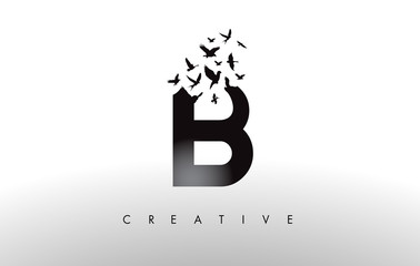 B Logo Letter with Flock of Birds Flying and Disintegrating from the Letter.