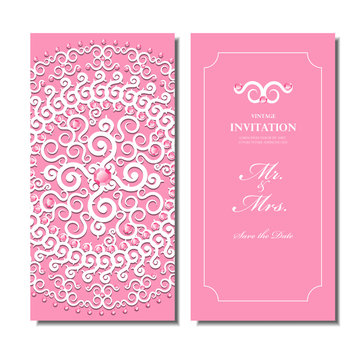 Wedding invitation card, elegant pink diamond and white floral round pattern background , luxury design vector