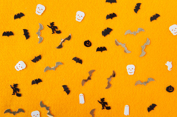 Halloween background, duchy, trupia czaszka, dynia, czarownica. 