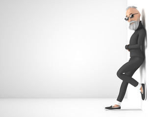 Old Hipster guy with beard stylized cartoon 3d character. 3d rendering