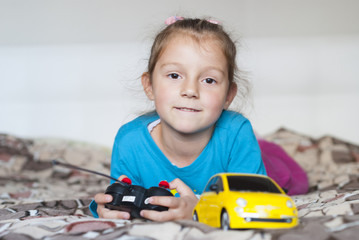 beautiful girl and toy car