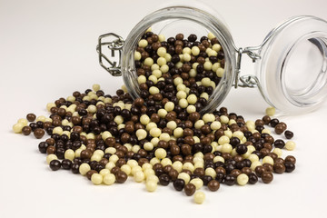 puffed rice crispies with chocolate in a glass jar