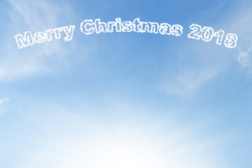 Naklejka na ściany i meble Merry Christmas 2018 cloud and sunshine on blue sky