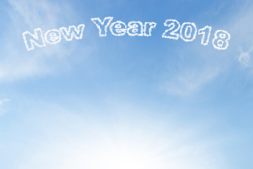 Naklejka na ściany i meble New year 2018 cloud and sunshine on blue sky