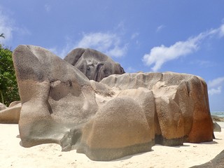 Bloc de granit, plage anse source d'argent, La Digue, Seychelles 