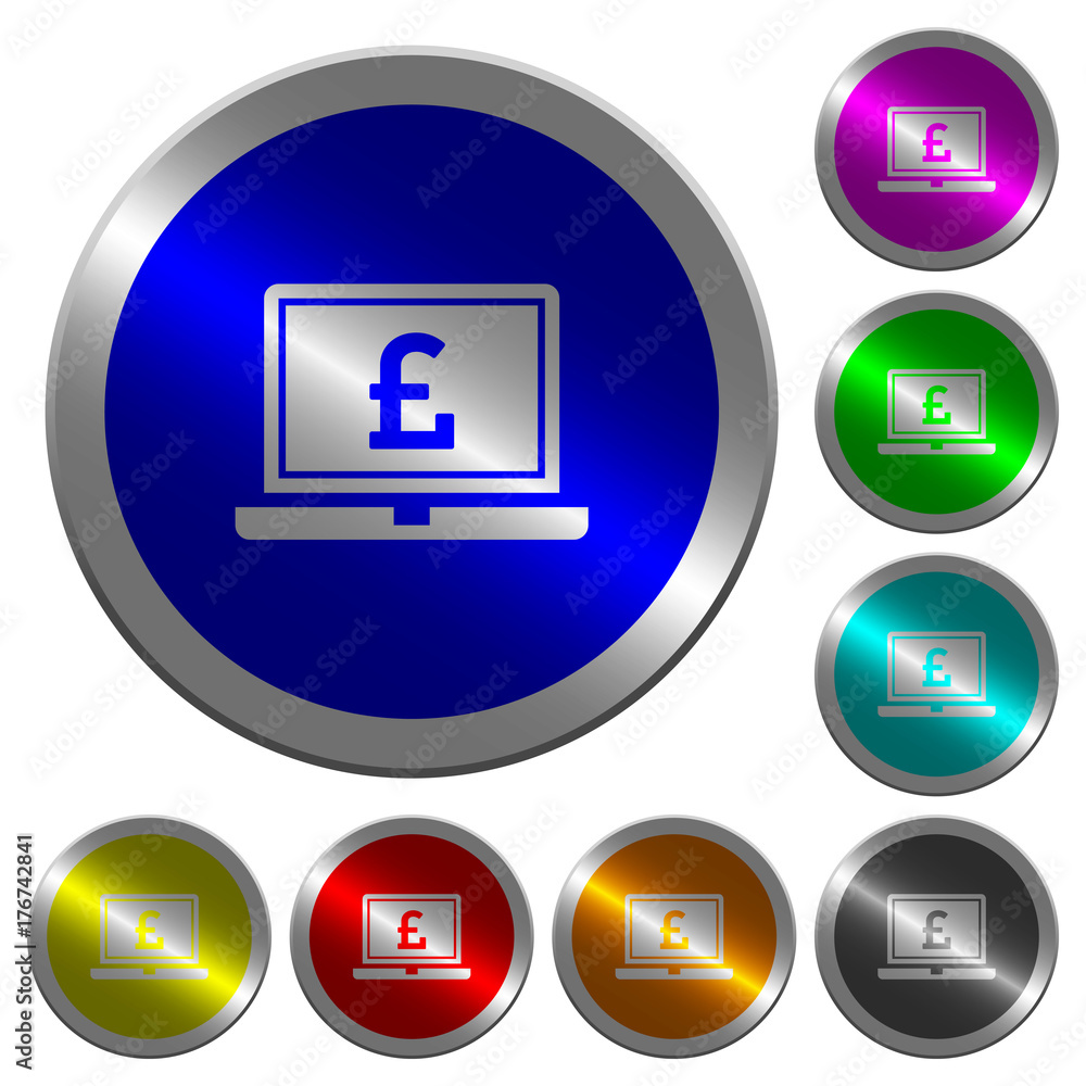 Poster laptop with pound sign luminous coin-like round color buttons