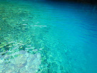 The turquoise water of the underground Melissani lake in Cephalonia or Kefalonia in Greece. Suitable to be used like a background.