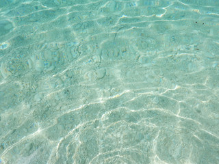 Transparent turquoise green sea with reflections in Greece. Suitable to be used like a background.