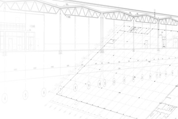 Background -architectural drawing of industrial building