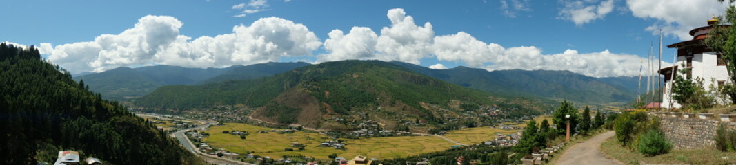 Naklejka na ściany i meble Panoramic view of Paro, Bhutan