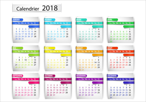 calendrier 2018 format horizontal (avec fériés notés)