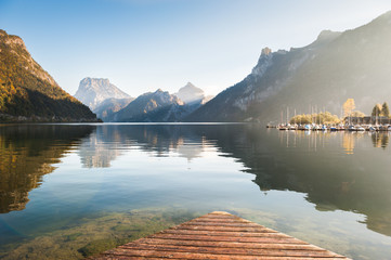 Fototapeta premium Beautiful Traunsee lake in Austrian Alps at sunrise