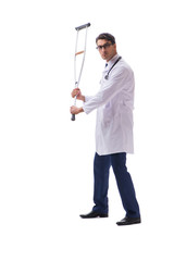 Young doctor physician standing walking isolated on white backgr