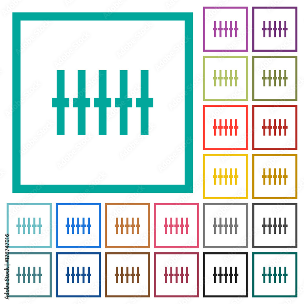 Poster graphical equalizer flat color icons with quadrant frames