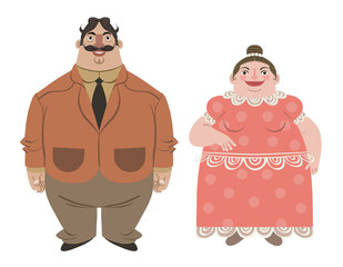Man and woman in retro dressing cartoon characters