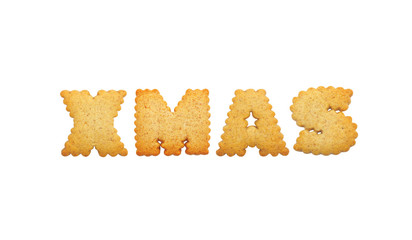 Inscription from the letters of ginger biscuits on the white background