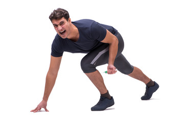 Fototapeta premium Young man in doping concept isolated on white