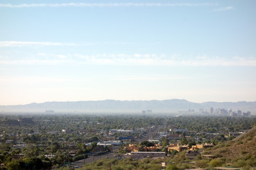 Morning view of Phoenix downtown from hiking trails in North Mountain Park, Arizona