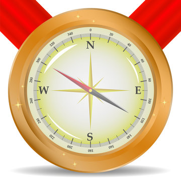 Compass image on red ribbon