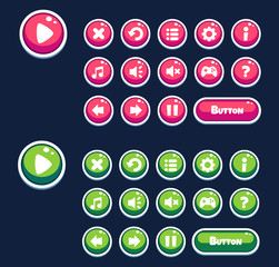 Set of round buttons in cartoon style for mobile game.