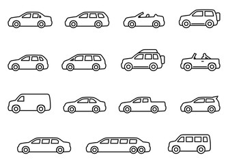 Obraz premium Zestaw ikon linii samochodów