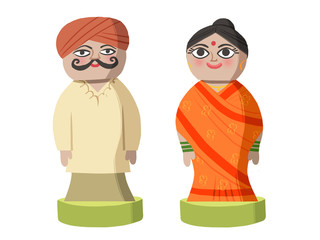 Man and woman In Indian dressing traditional wooden toys