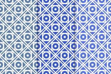 Geometric backgrounds. Set of blue seamless patterns