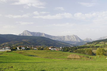 Fototapeta na wymiar Elorrio town and Anboto mountain, Biscay, Basque Country, Spain. Urkiola national park.