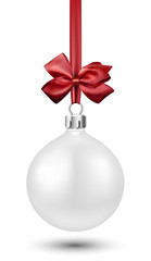 White Christmas ball with red bow.