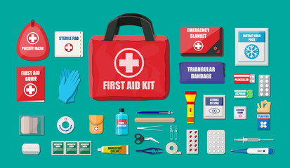 First aid kit with medical equipment