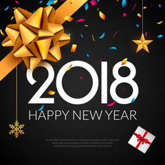 Happy New Year 2018 greeting card. Holiday flyer or poster gold luxury background for new year christmas celebration
