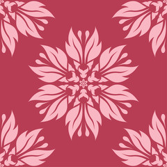 Floral seamless design on red background