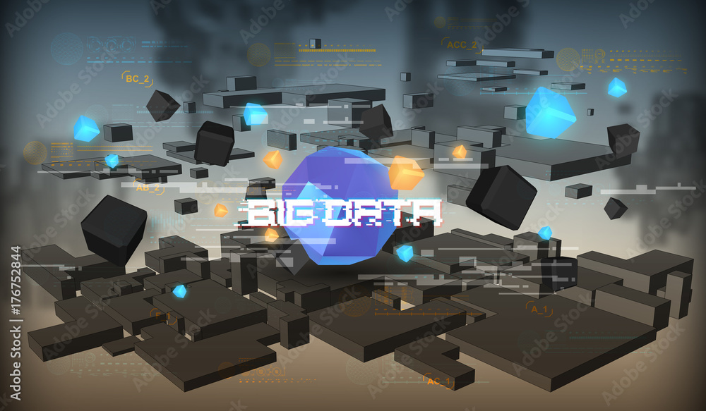 Poster big data abstract visualization. futuristic aesthetic design. big data background with hud elements.