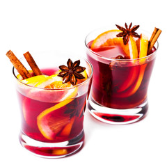 Christmas mulled wine isolated on white background. Red Hot  wine or gluhwein with spices,
