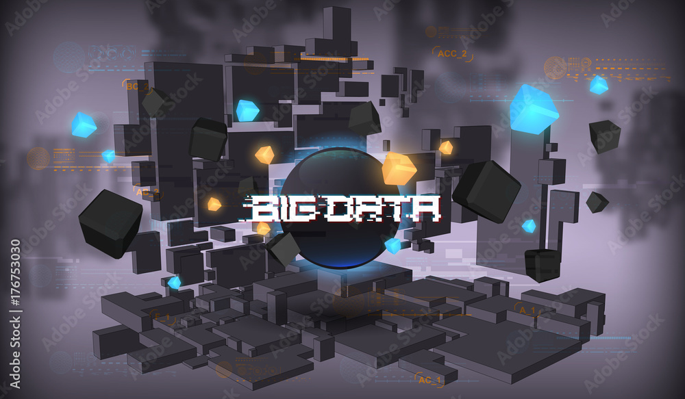 Poster big data abstract visualization. futuristic aesthetic design. big data background with hud elements.