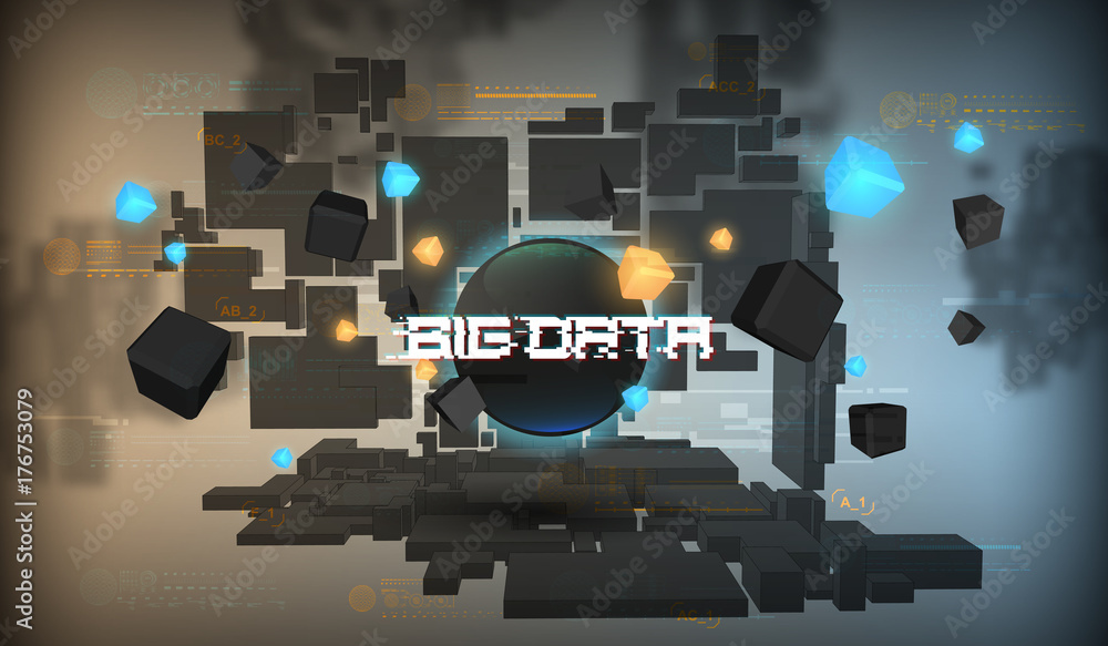 Poster big data abstract visualization. futuristic aesthetic design. big data background with hud elements.